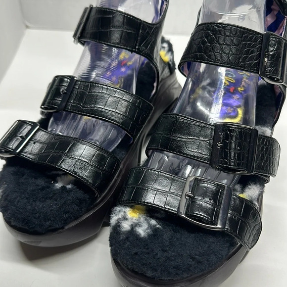 Irregular Choice Platform Sandal Shoes Open Toe Faux Snake Skin Fur Black 41 10 - Picture 6 of 11